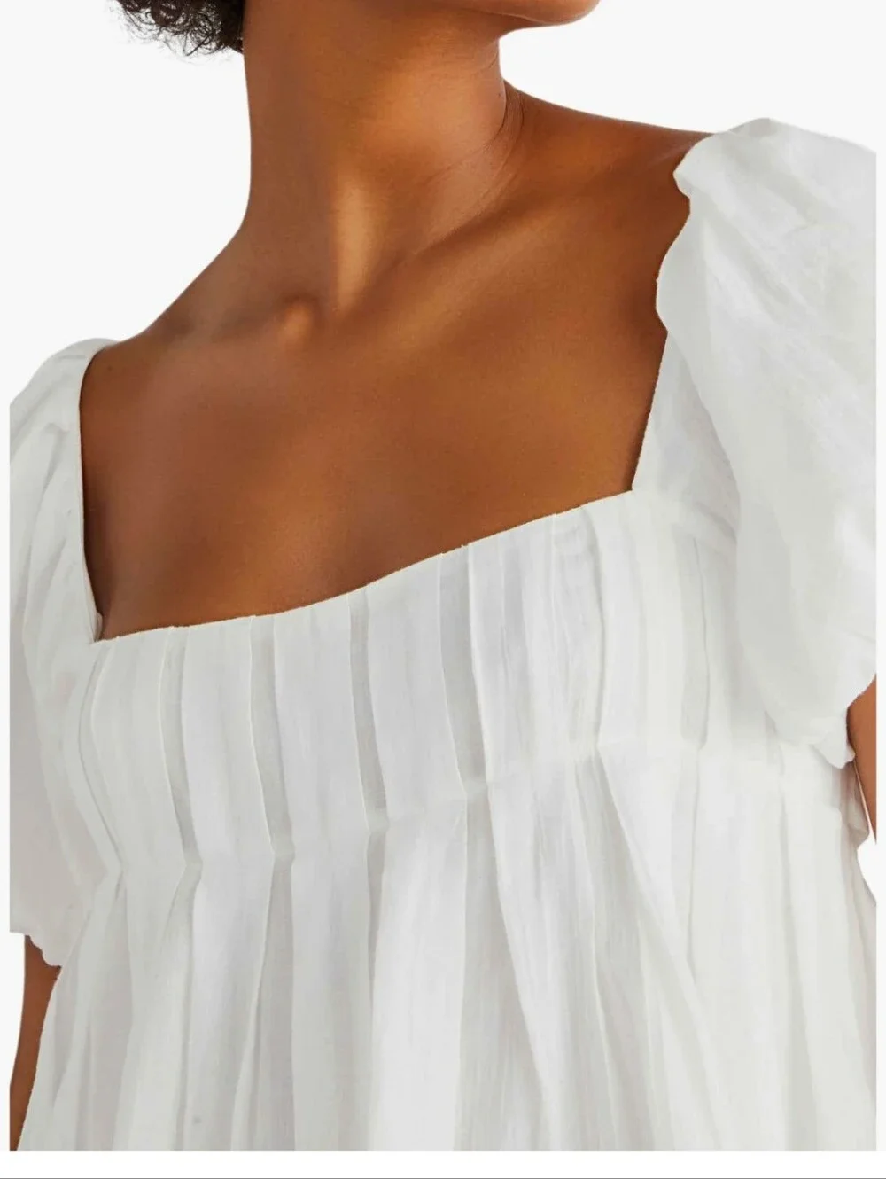 Free People White Puff Sleeve Square Neck Mini Dress